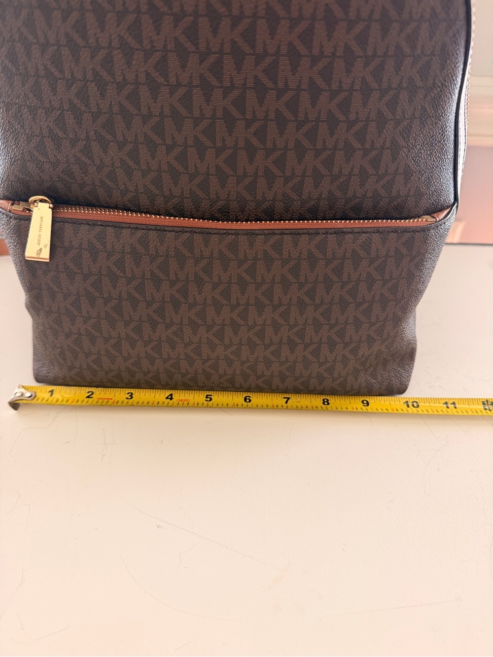 Michael Kors Erin Medium Backpack Signature Brown MK Monogram Luggage Trim EUC - Picture 4 of 10